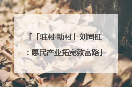 「驻村·助村」刘同旺：惠民产业拓宽致富路