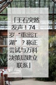 王石突然发声！74岁“重出江湖”？称正尝试与万科决策层建立联系